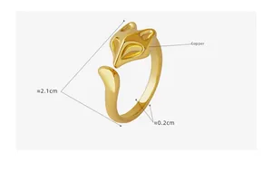 Detailed size view of an adjustable fox-shaped copper ring with golden finish
