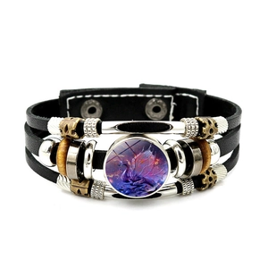 Punk multilayer leather bracelet for men featuring a dragon charm and vintage beads