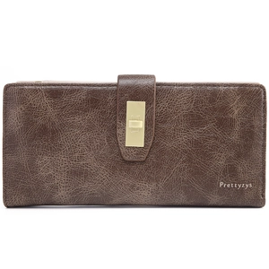 Portafoglio lungo vintage marrone scuro con fibbia rettangolare e finitura in pelle