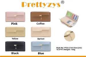 Detailed view of women's long tri-fold wallet with heart charm and card slots