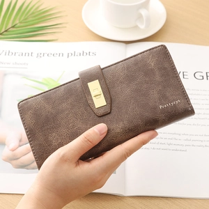 Prettyzys Portafoglio Lungo Donna Vintage Pelle PU Multi Slot per Carte Organizer Pochette Fibbia in Metallo Pieghevole Uso Quotidiano Borsa