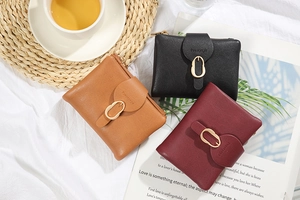 Minimalistische Damen-Geldbörsen in Schwarz, Braun und Burgund mit goldener Schnalle