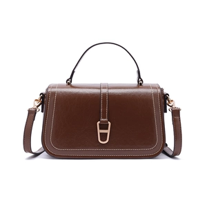 Sac Bandoulière En Cuir PU Vintage Pour Femmes Avec Surpiqûres Contrastées Boucle Métallique Sac À Main Décontracté