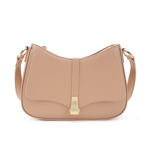 Borsa a tracolla minimalista in pelle PU beige con fibbia dorata e tracolla regolabile