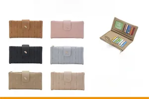 Detail view of large capacity PU leather wallets with leaf clasp and multiple card slots