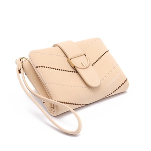 Elegant beige vintage quilted small wallet for women with gold clasp and hand strap