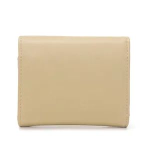 Minimalist beige tri-fold leather wallet with refined texture and premium stitching