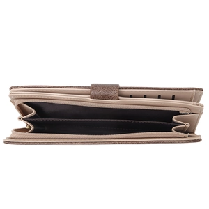 Portafoglio lungo vintage in pelle marrone scuro con scomparti per carte e chiusura lampo