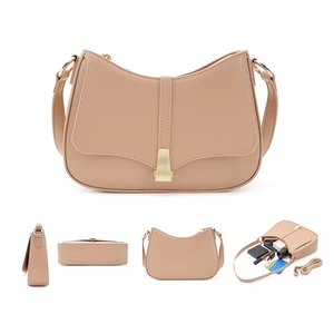 Elegante borsa a tracolla in pelle PU beige per cellulare con chiusura dorata