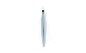 Slim light blue leather pouch with precise edge stitching and minimalist flat design