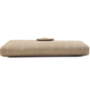 Large capacity PU leather clutch wallet with striped leaf embroidery in taupe finish
