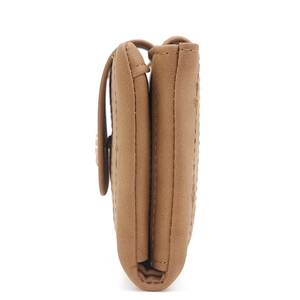 Brown leather bi-fold short wallet for women featuring multi-layer storage and snap closure