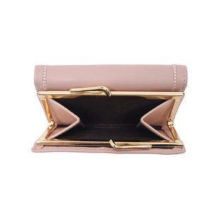 Women's 2025 tri-fold short wallet in lotus pink with retro gold metal clasp closure