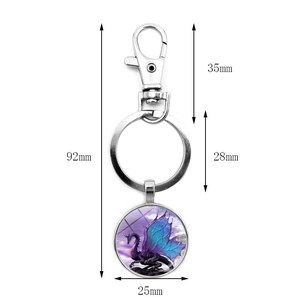 Blue and purple dragon time gem keychain with lobster clasp and size dimensions