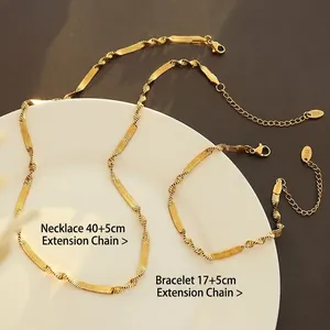 Minimalist 18K gold snake chain necklace and bracelet jewelry set for women