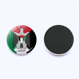 Detail of Palestine flag fridge magnet with glass dome and black magnetic backing