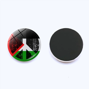 Macro detail of Palestine flag peace symbol fridge magnet with retro finish and magnetic back