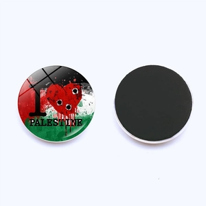 30mm Palestine flag round crystal fridge magnet with heart design and magnetic backing