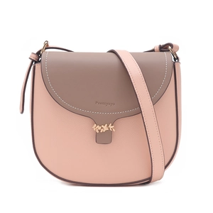 Roze en bruine crossbody tas met gouden bladsluiting en litchi-textuur leer