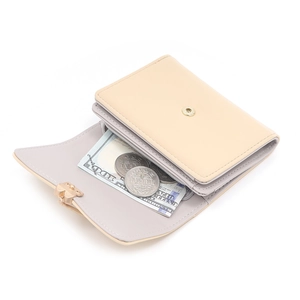 Minimalist short tri-fold women's wallet with cat-ear metal buckle and multi-card slots