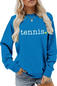 Detail of bright blue tennis sweatshirt with ribbed cuffs and drop shoulder design