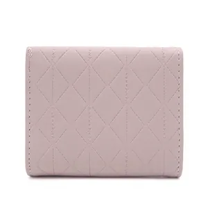 Portefeuille femme en cuir PU violet clair à trois volets avec surpiqûres losanges et pendentif