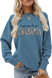 Close-up of happiness is being a grandma floral print on blue casual sweatshirt