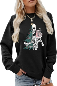Close-up of Sorta Merry Sorta Scary print with festive skeleton and Christmas tree design