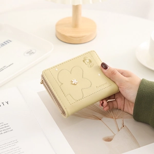 Women's PU Leather Short Triple Fold Wallet With Floral Embroidery Multiple Card Slots And Zip Coin Pocket Elegant Daily Purse Sweet Korean Style