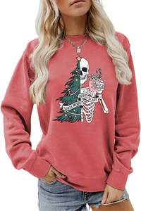 Detail of Sorta Merry Sorta Scary print on a comfortable brick red crewneck sweatshirt