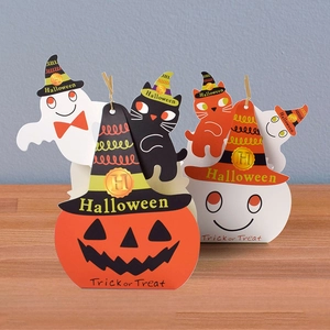 Boîtes Cadeaux de Bonbons d'Halloween Fantôme Citrouille Chat Noir Sacs à Friandises pour Fête Boîtes d'Emballage en Carton Avec Décor de Chapeau de Sorcier