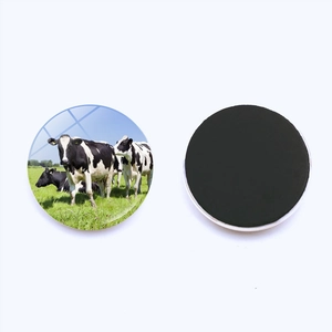 Round cow pasture fridge magnet with glass dome and strong magnetic back for home decor