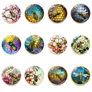 Bee Flower Glass Fridge Magnets Honeycomb Stained Glass Art Style Decorative Magnetic Stickers For Kitchen Office Whiteboard Home Decor
