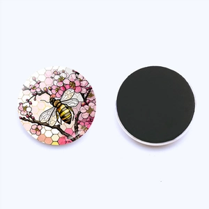25mm crystal glass fridge magnets featuring honeybee and cherry blossom on honeycomb