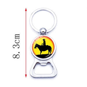 Sunset cowboy silhouette metal keychain beer bottle opener accessory 8.3cm height