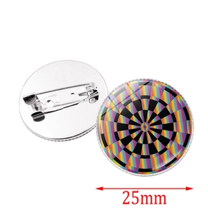 Rainbow dartboard target glass brooch pin with silver metal base, 25mm diameter