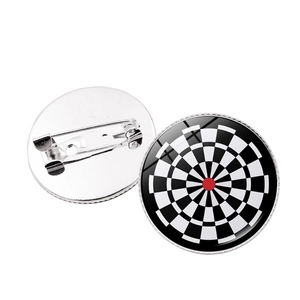 Colorful dartboard enamel pin badge with classic black white and red target pattern