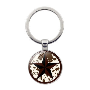 Western Cowboy Schlüsselanhänger Böhmischer Stil Zinklegierung Glasanhänger Sonnenblume Bullenschädel Stammesmuster Retro