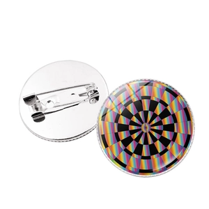 Rainbow dartboard target badge brooch set with colorful geometric patterns and metal back pin