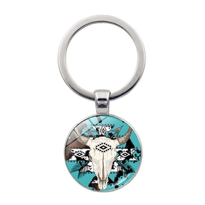 Vintage Texas Westlicher Cowboy Stierschädel Schlüsselanhänger mit Stammes-Anhänger