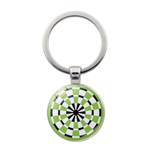 Colorful dartboard keychain featuring a glass dome pendant and polished metal ring