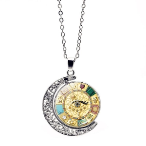 Collier Mauvais Œil Bohème Avec Pendentif Lune Rotatif Alliage De Zinc Cristal Verre Soleil Étoile Charme Chance Mystère Femmes