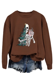 Detail of Sorta Merry Sorta Scary brown sweatshirt with ribbed cuffs and hem
