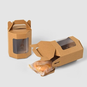 Scatola regalo esagonale in carta kraft con finestra e manico per confezioni alimentari