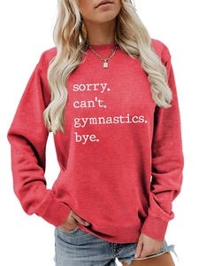 Detail of red long-sleeved gymnastics slogan sweatshirt with ribbed cuffs and collar