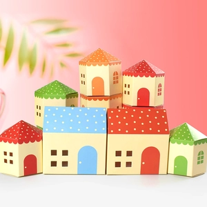 Creativa Scatola Regalo in Carta a Forma di Casa Cartone Animato Castello Scatola per Caramelle con Tetto a Pois