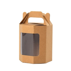 Scatola regalo in carta kraft marrone con finestra e manico per fiori o bambole