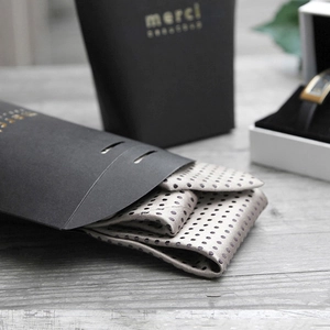 Light gray polka dot necktie set in premium matte black gift box with gold logo