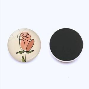 Artistic line rose crystal glass fridge magnet showing front and magnetic back view