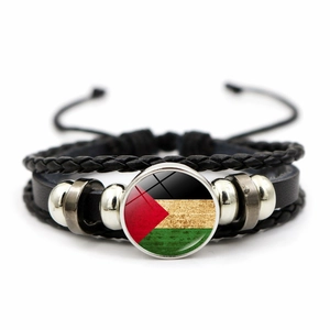 Retro Multilayer Braided Leather Bracelet With National Flag Glass Cabochon Adjustable Punk Jewelry For Men Women
